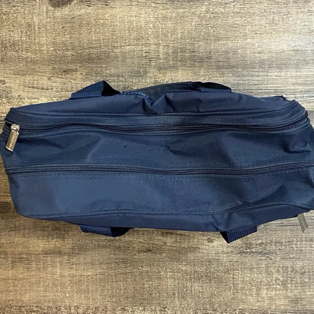 Trafalgar TT Tote Messenger Travel Bag Carry-On Navy Blue Embroidered Vintage